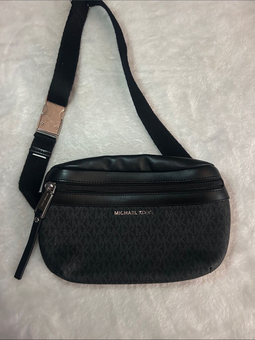 Michael Kors Black and Dark Gray Monogram Belt Bag
